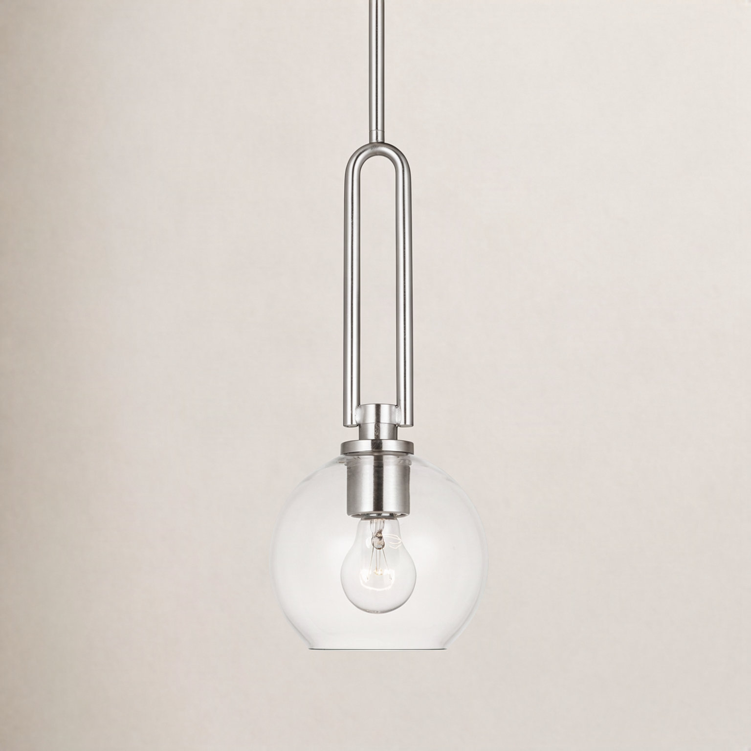 Hermina Single Light Glass Dimmable Pendant, Brushed Nickel