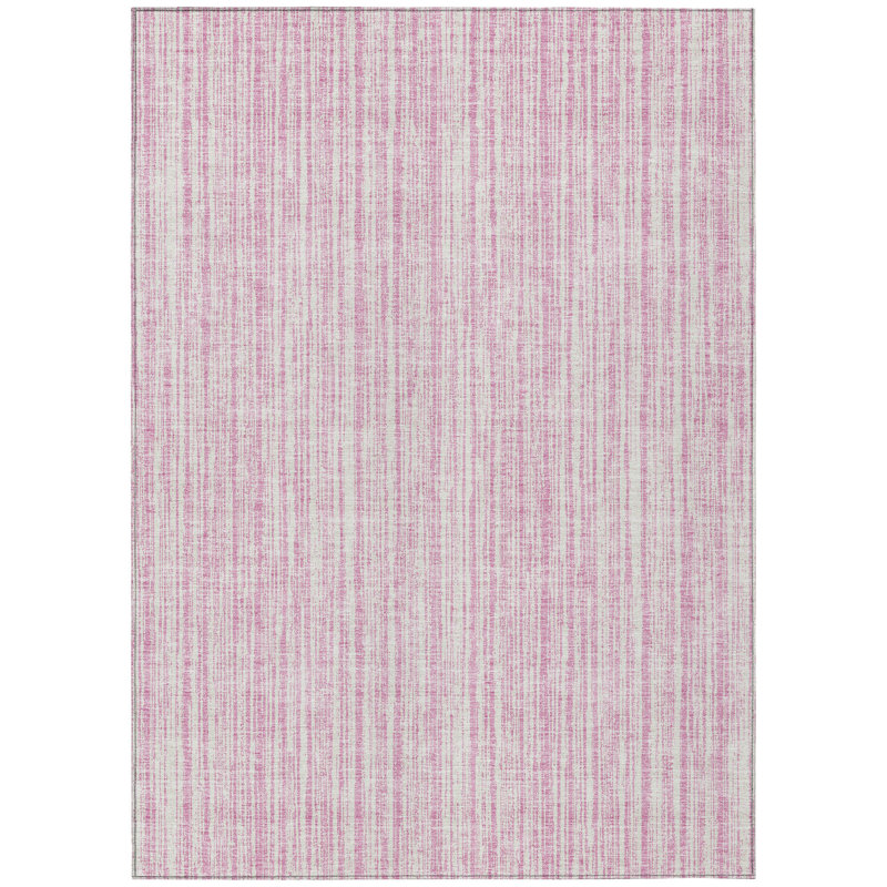 Tapis intérieur lavable rayé rose et ivoire 3 pi x 5 pi