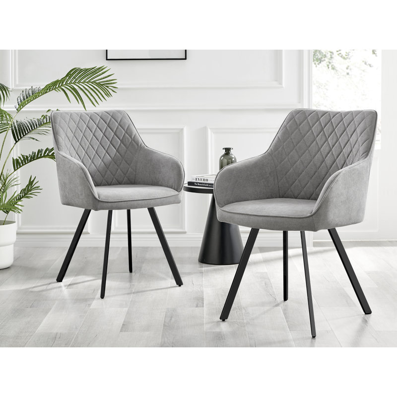 Illings Luxury Fabric Upholstered Dining Chairs - Modern Design Kitchen Chairs, Black, Light Gray