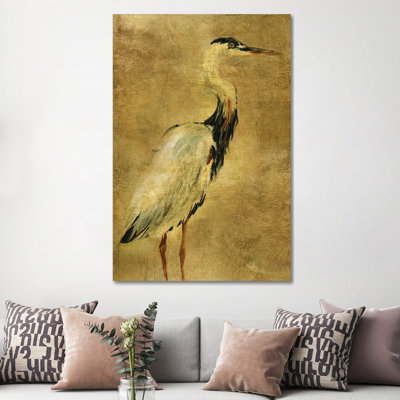 Gold Crane At Dusk I - Floater Frame Print on Canvas