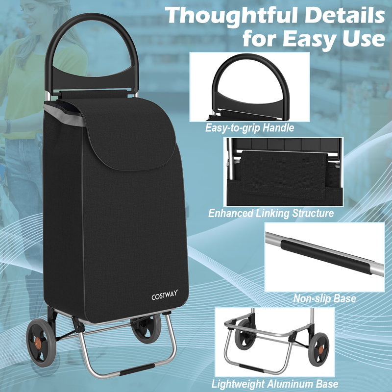 38'' H x 16'' W 1 Utility Cart with Wheels, Black