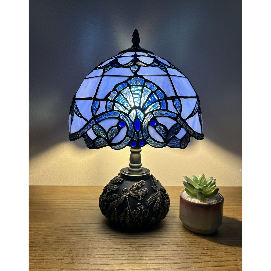 Simonetti Tiffany Table Lamp Stained Glass Baroque Style Lavender LED Bulb Dragonfly Base 10"W*10"D*14"H* Fleur De Lis Living Shade 