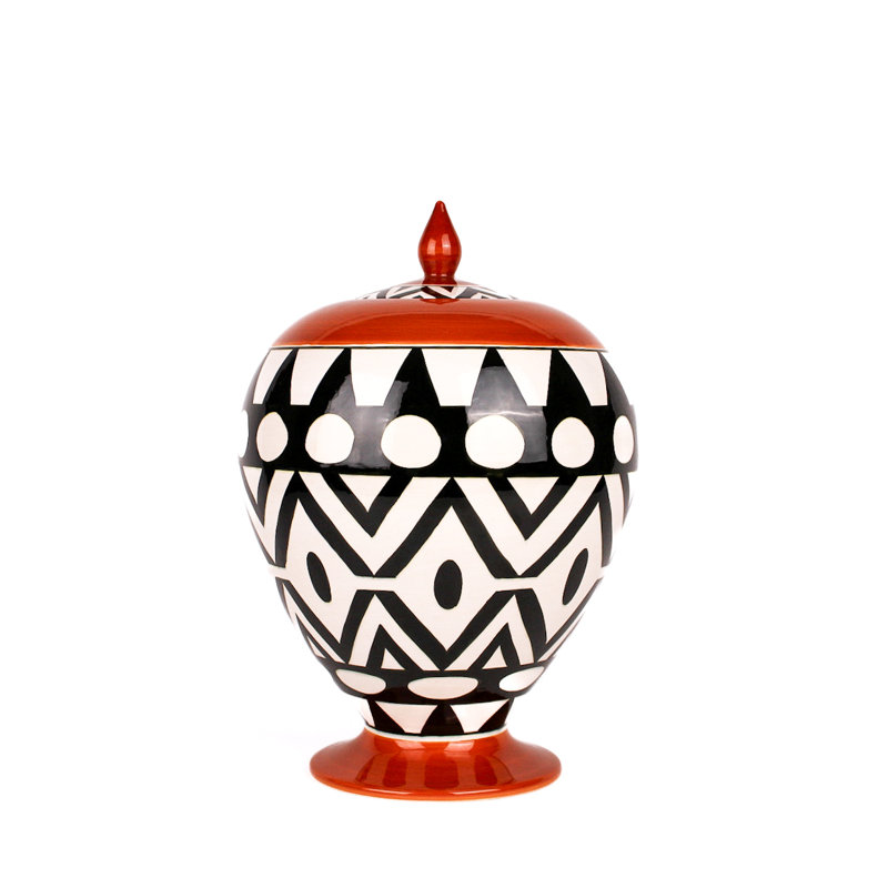 African Handmade Ceramic Jar, 13" H x 9.5" W x 9.5" D