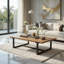 Table basse Marlon de 48 po, cadre en fonte d'aluminium fabriqué à la main, plateau en bois de manguier massif brun naturel