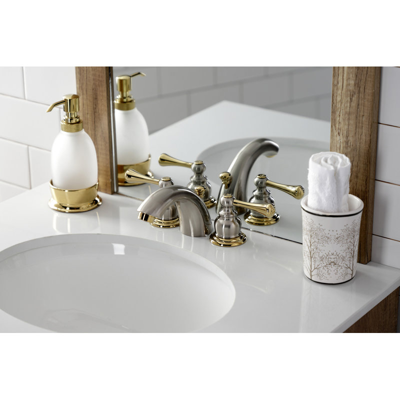 Kingston Brass Vintage Two-Handle 3-Hole Deck Mount Mini-Widespread Bathroom Faucet with Plastic Pop-Up