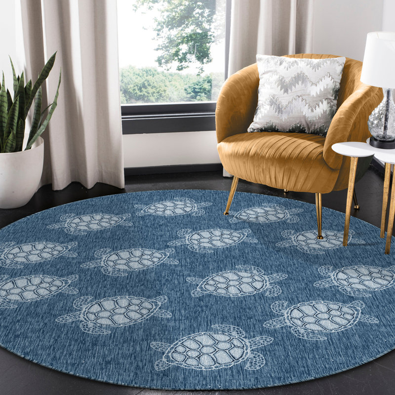Tapis intérieur / extérieur bleu marine Saldanha, Rond 7 pi 10 po
