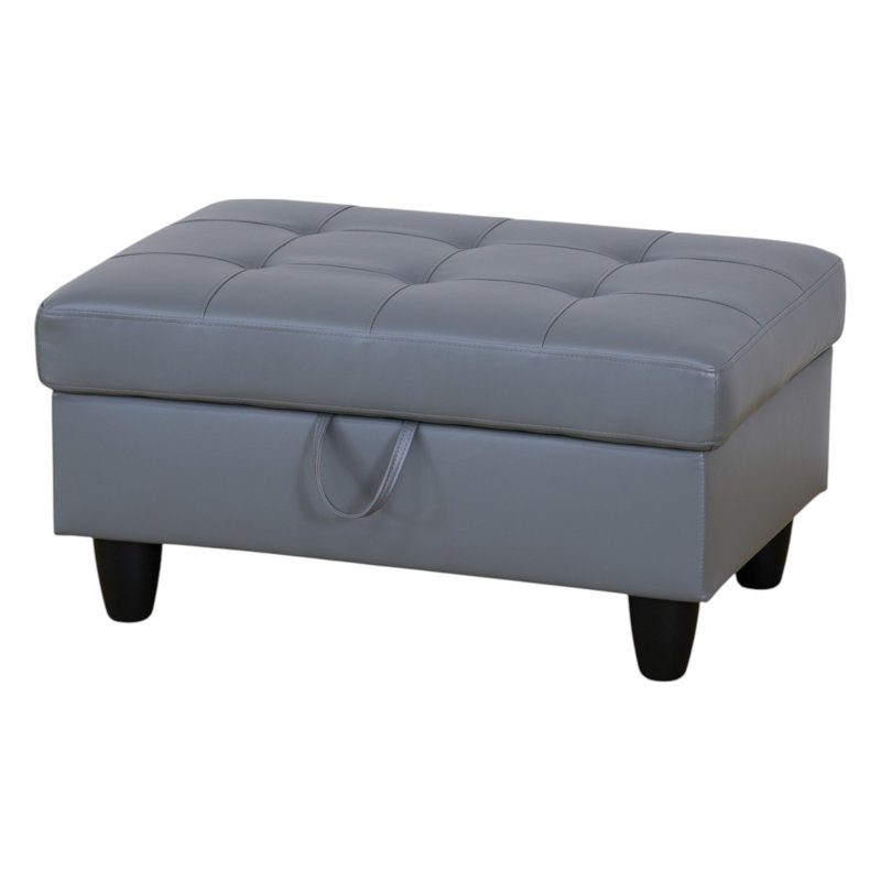 Faux Leather Storage Ottoman, Dark Gray Faux Leather