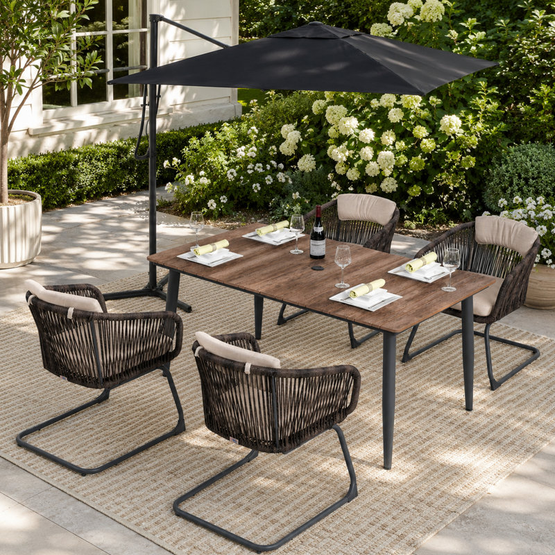 Ensemble repas d'extérieur rectangulaire pour 4 personnes avec chaises et coussins, 28.74" H x 62.21" W x 37.4" D, 4