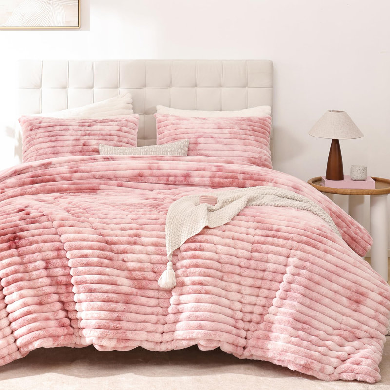 Fluffy Comforter Set 3 Pieces- All Seasons Heavy Faux Fur Comforter With Two Pillowcases, King Comforter + 2 King Pillowcases