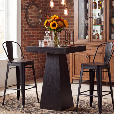 39.96" Height Square Bar Table Small Dining Table With Wood Conical Base