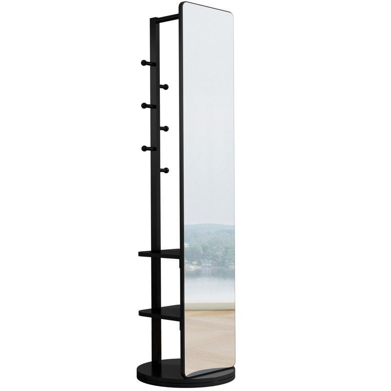 Full-body mirror, solid wood + rubber wood + glass, 68.8*19.6in(mirror width:15.7in) Large mirror for viewing the whole body, easy to dress and tidy up and place in the bedroom/living room (Black)