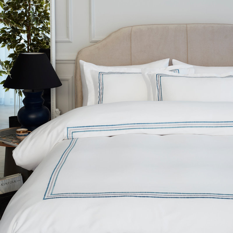 Garyson Cotton Solid Colour Duvet Cover Set with Pillowcases, King - 2 Standard Pillowcases, White/Blue