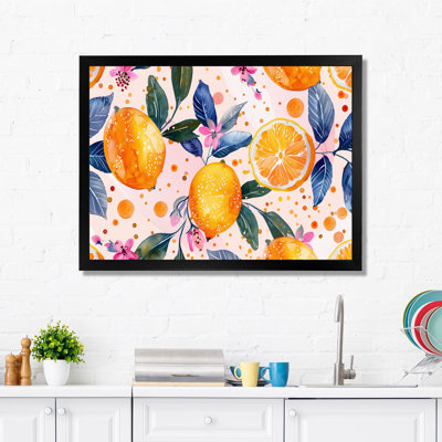 Yellow Pink Floral Orange Trees II - Fruits Wall Art Living Room