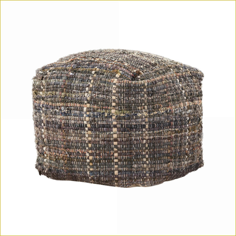 Pouf, denim tressé recyclé fabriqué à la main, entièrement assemblé | Kaki | Tissu