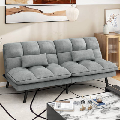 70.8" Upholstered Tufted Convertible Futon Sofa with Split Back & Pillows