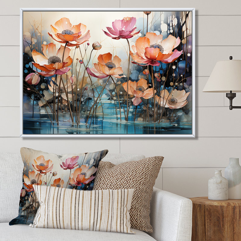 Lotus en harmonie - art mural Lotus, H 12 po x l 20 po x P 1 po, Cadre flottant blanc