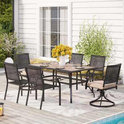 Argyri 6 - Person Patio Dining Set Umbrella Hole Included Rectangular Table with Cushions Included