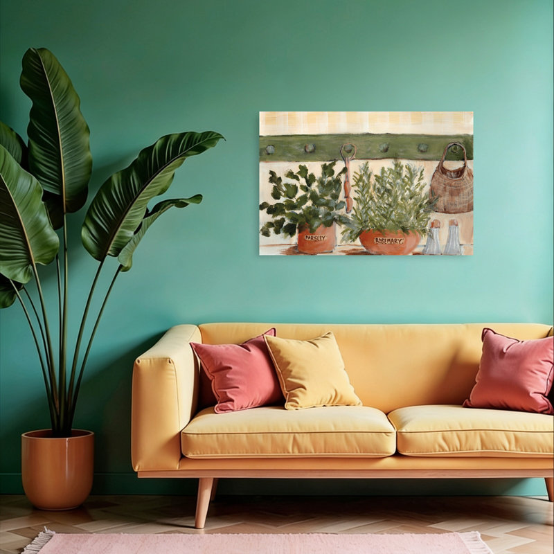 «Kitchen Herbs», art mural moderne rustique abstrait, 24" H x 36" W