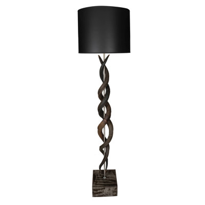 80" Natural Horn Floor Lamp - Wildebeest Hide Base - Black & Gold Paper Shade