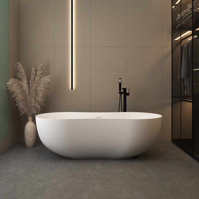 67" Freestanding Soaking Solid Surface Bathtub