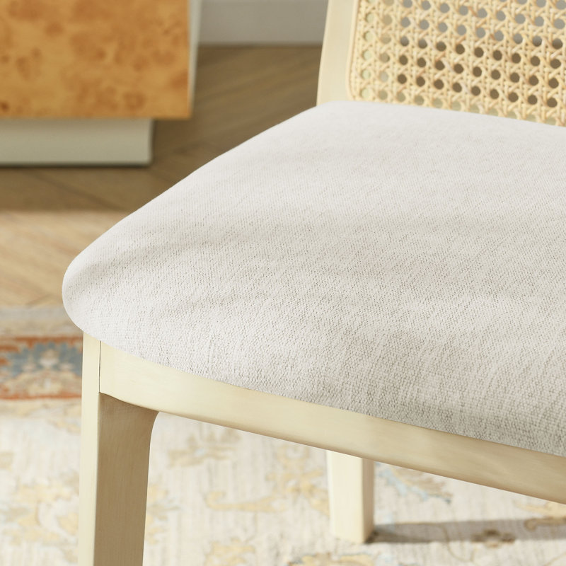 Chaise d'appoint en bois et rotin Monarch, Blanc / bois naturel