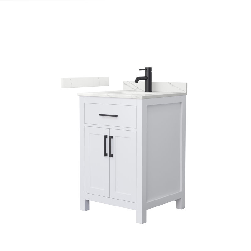 Beckett 24" Freestanding Single Bathroom Vanity with Quartz Top, White, Giotto Quartz, Matte Black