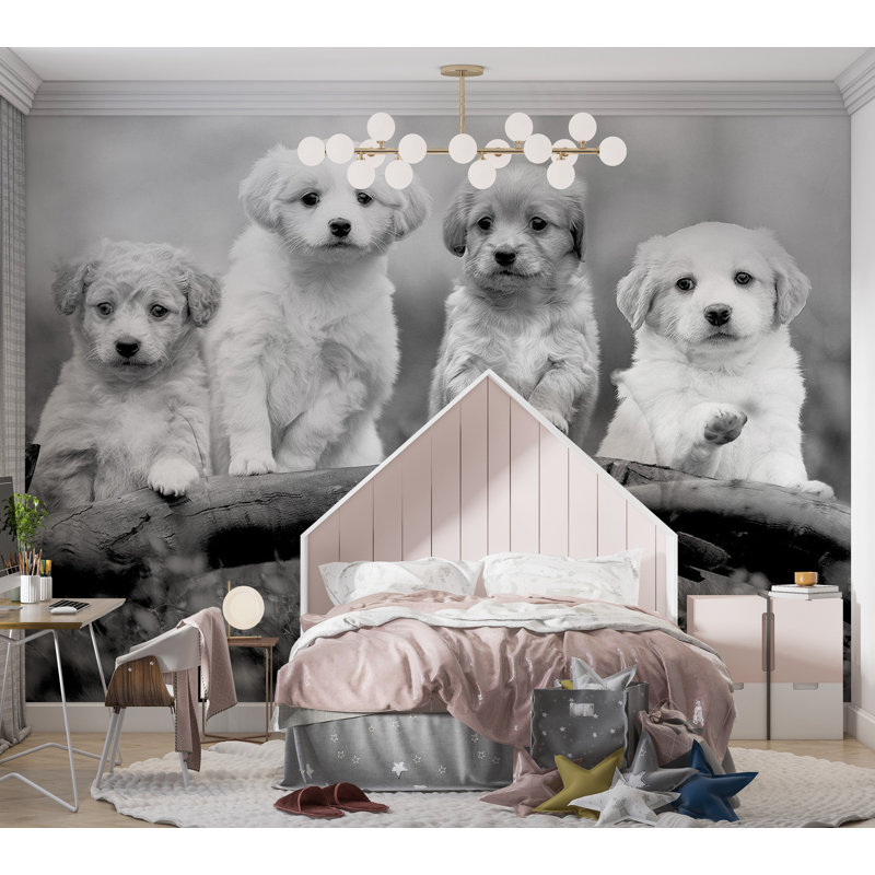 Murale animaux pelez et collez - Quatre chiots, L 41 po x l 57 po