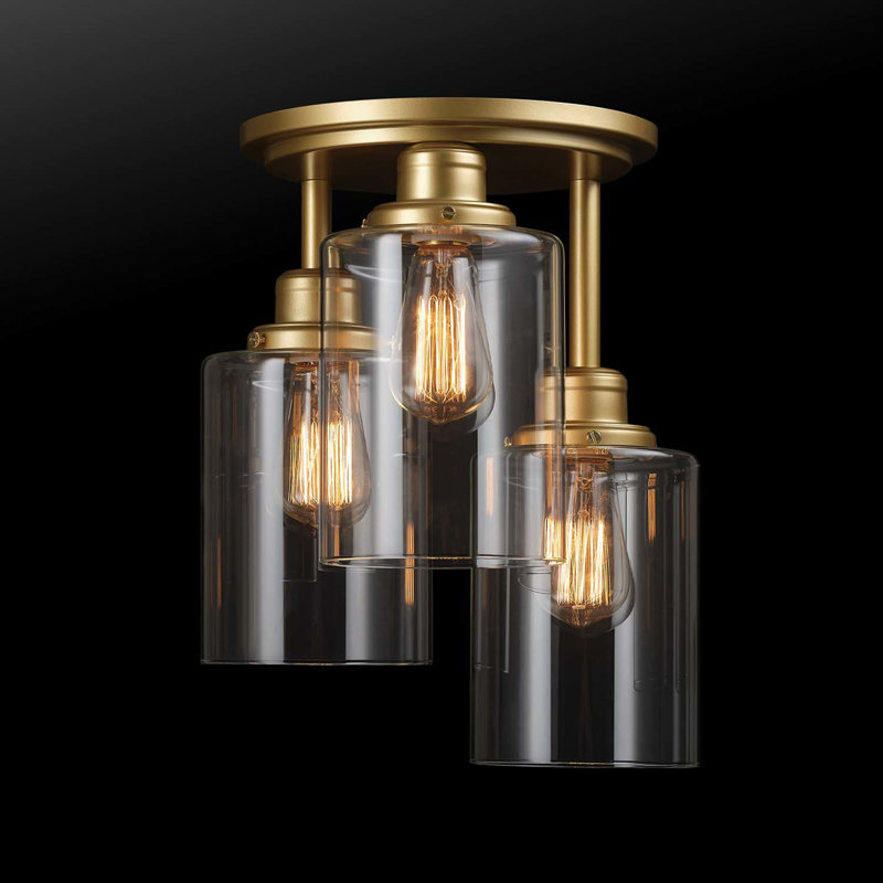 Tiarra Glass Semi Flush Mount, Matte Gold, Clear Glass