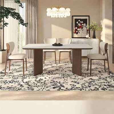 Creamy style rectangular solid wood rock table