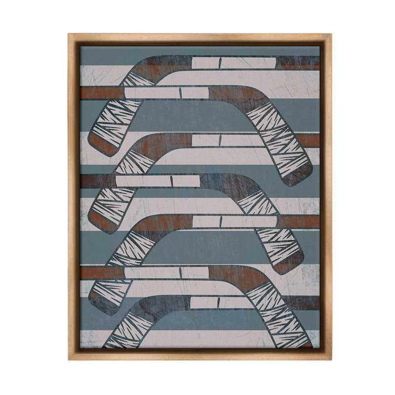 "Crossed Hockey Sticks" par Lil 'Rue sur toile, Cadre flottant orme Montalcino, H 31 po x l 25 po