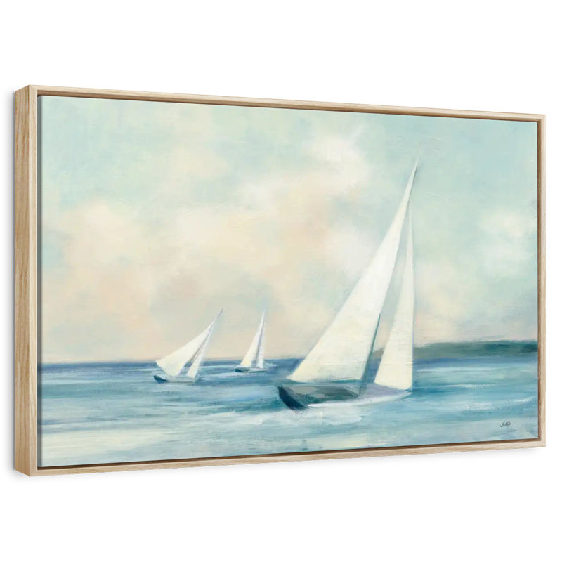 Voiliers au lever du soleil, Cadre flottant en bois naturel, 40 po x 27 po