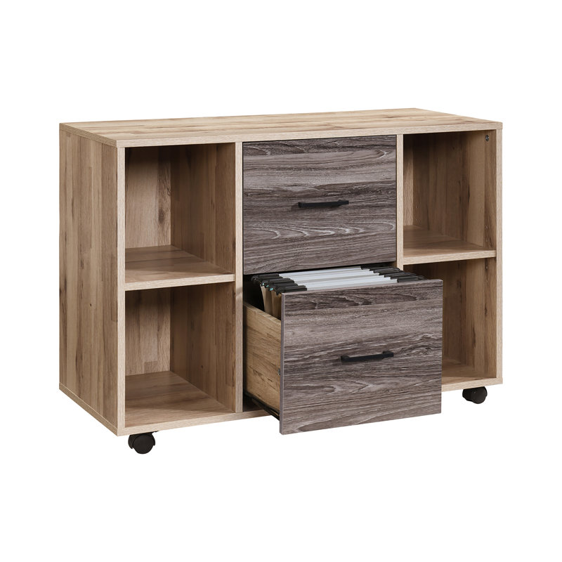 Walnut File Cabinet With 2 Drawers, Gray