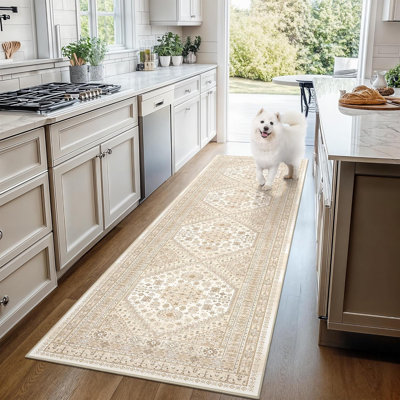 Medallion Non Slip Washable Rug(Cream)