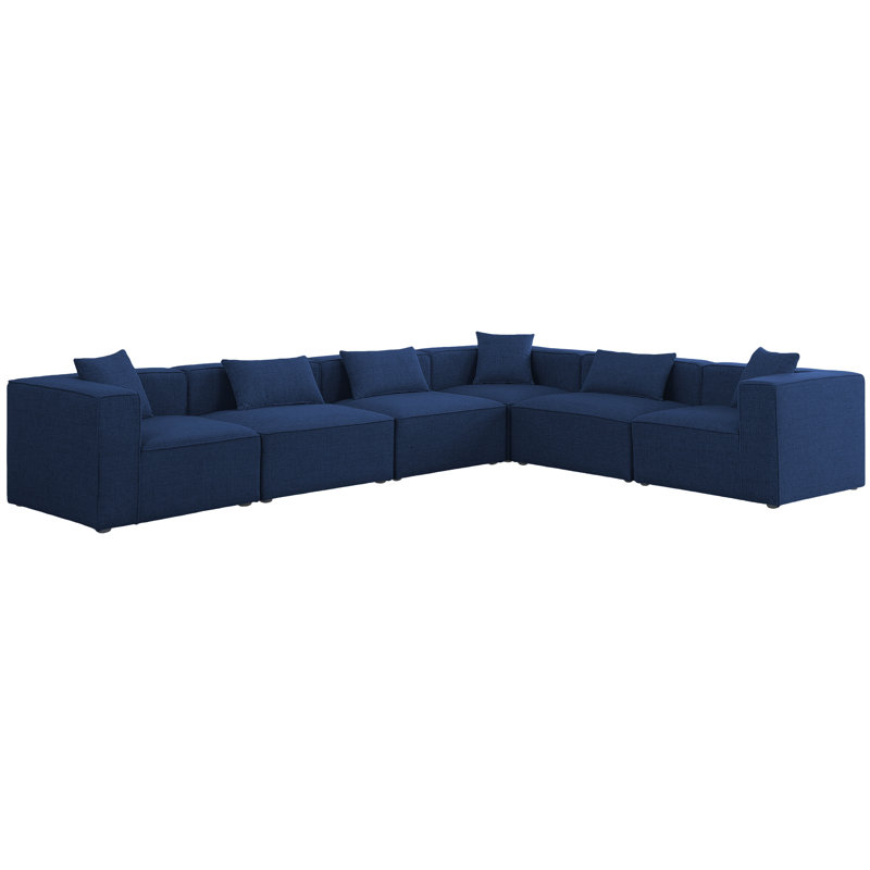 Canapé modulaire réversible de 144 po de largeur, Tissu texturé en lin bleu marine