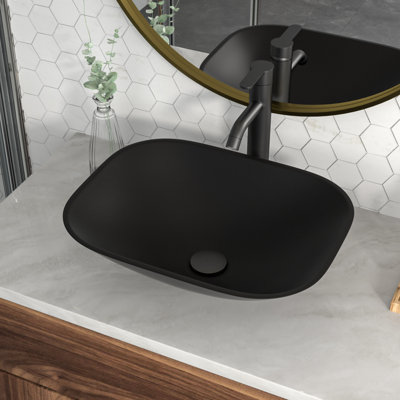 18"L x 14"W Rectangular Glass Vessel Sink Matte Black Tempered Glass Bathroom Sink with Faucet
