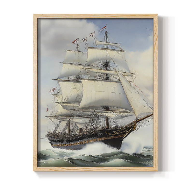 Reproduction encadrée NAUTICAL Series Lxxiv - bois massif, Naturel, H 11 po x l 9 po
