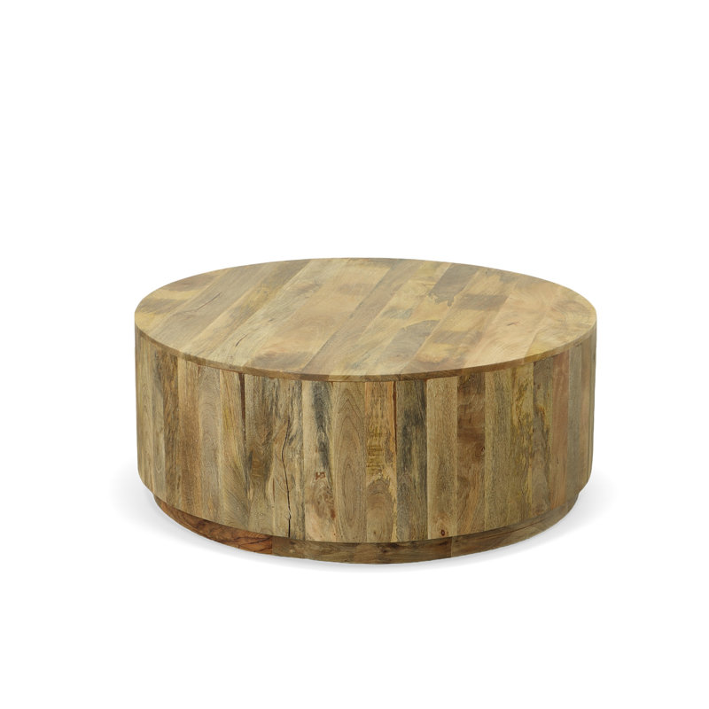 Rustic Brown 42" Round Handcrafted Mango Wood Coffee Table, Natural