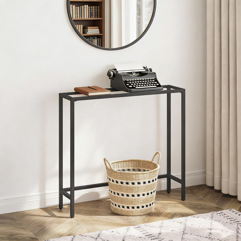 Console moderne étroite avec plateau en verre trempé, canapé mince pour le vestibule, le salon, le couloir ou la chambre à coucher
