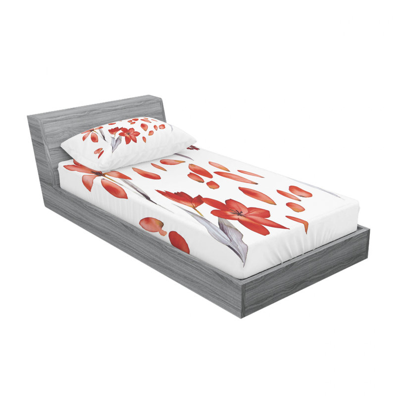 Microfiber Floral Sheet Set, Twin Sheet Set with Fitted Sheet