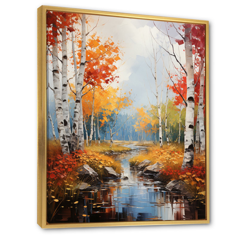 Birch Woods Autumn Harmony V, reproduction d'art sur toile encadrée, H 44 po x l 34 po x P 1,5 po, Cadre flottant doré
