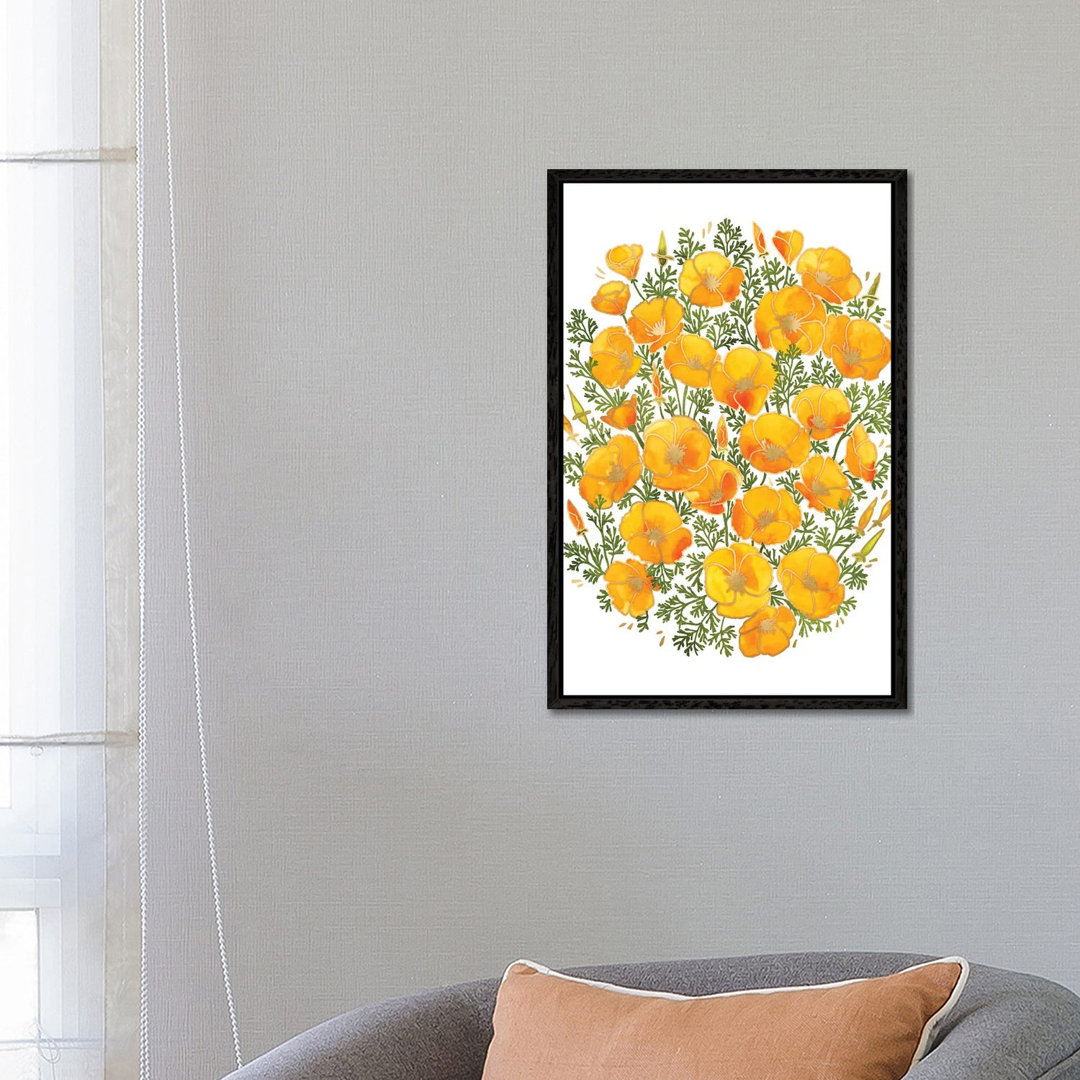 Watercolor California Poppies Bunch von Blursbyai - Floater Frame Gallery-Wrapped Canvas Giclée on Canvas