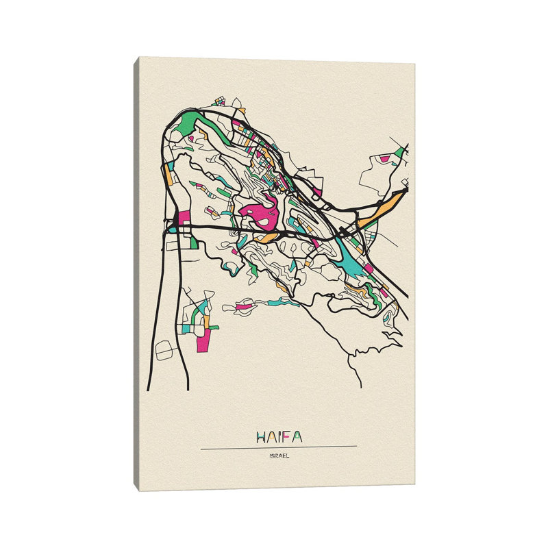 Haifa, Israel Map by Ayse Deniz Akerman - Wrapped Canvas Print, 66.04 cm H x 45.72 cm W
