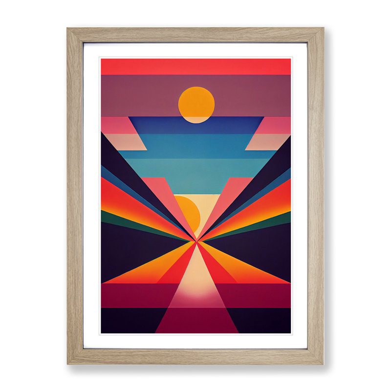 An Epic Abstract Sunset - Wall Art, 46cm H x 34cm W x 2cm D, Oak Framed
