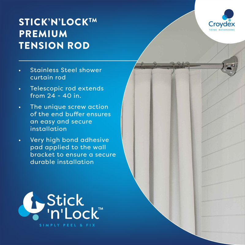 Stick N Lock Stainless Steel Adjustable 40" Tension Shower Curtain Rod