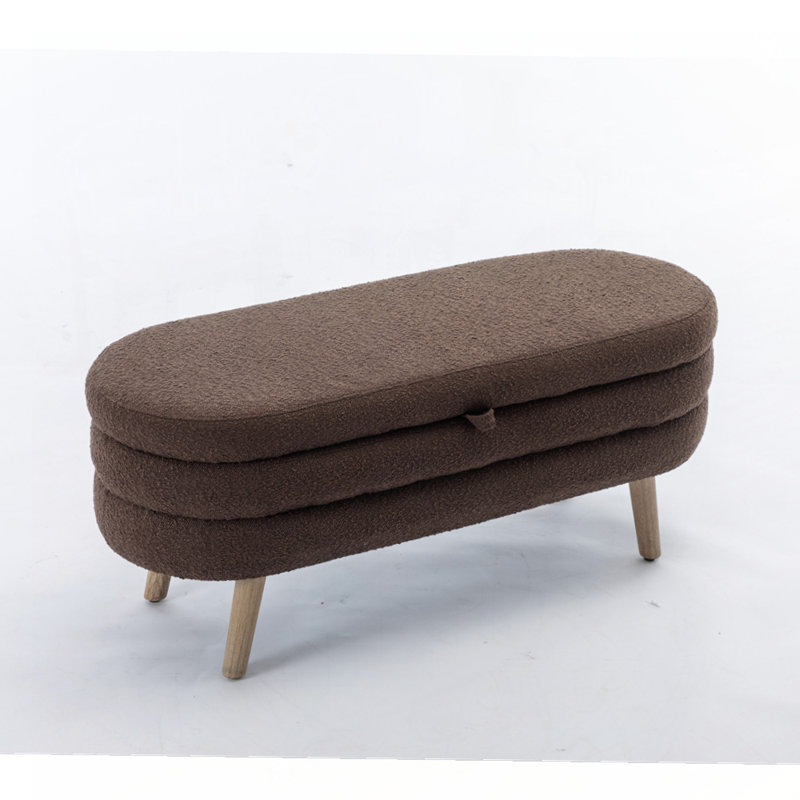 Luxueux banc de rangement Boucle avec pieds en bois, parfait pour l'organisation de la chambre à coucher et du salon, Brun
