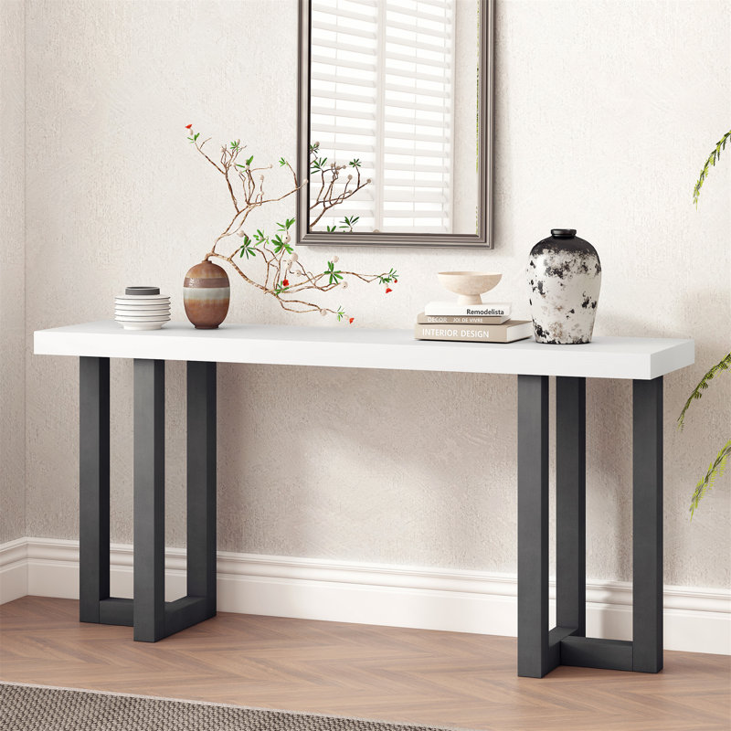 Console de conception géométrique avec pieds en pin massif, idéale pour le vestibule, le couloir, le salon et la chambre à coucher