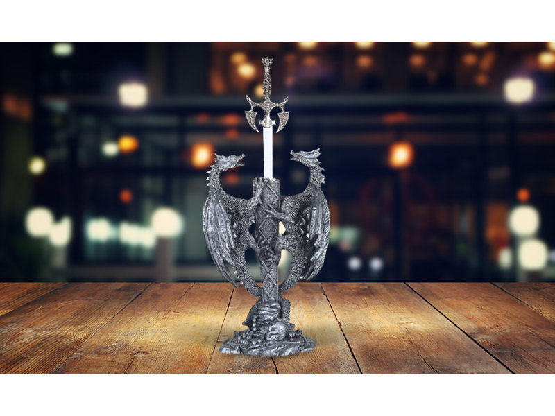 Jaylenne 11"H Two Medieval Silver Dragons Figurine