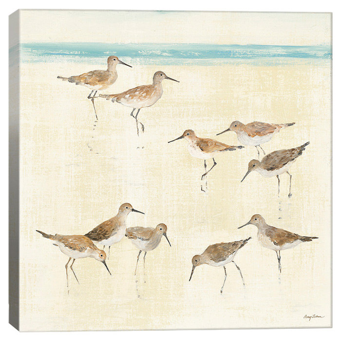 Impression sur toile Sandpipers, H 16 po x l 16 po x P 1 po, Papier d'art encadré noir, Blanc
