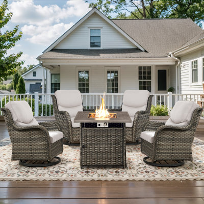 Koba 5-Piece Outdoor Conversation Set – Swivel Rocking Chairs with Fire Pit Table