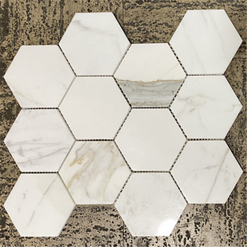 Calacatta 12" x 11" Marble Mosaic Tile, White/Gray